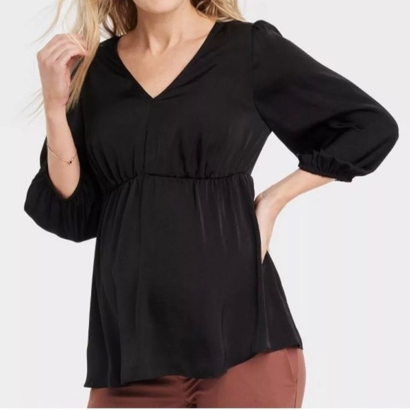 IIngrid & Isabel Elbow Sleeve Woven Back Cut Out Maternity And Beyond Top  XXL - Picture 3 of 14